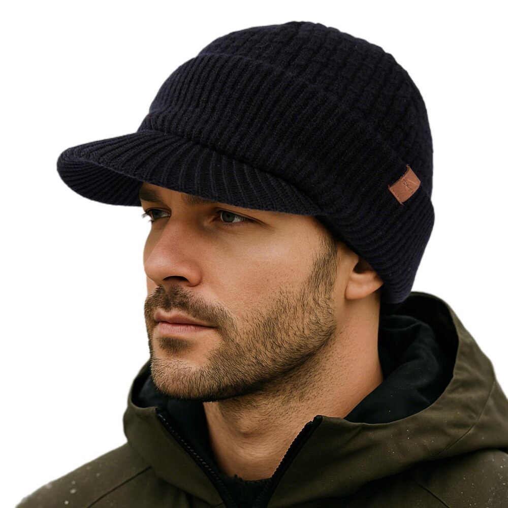 4022 PolarWool 100% Merino Wool Winter Hat Visor Beanie with Brim Fleece